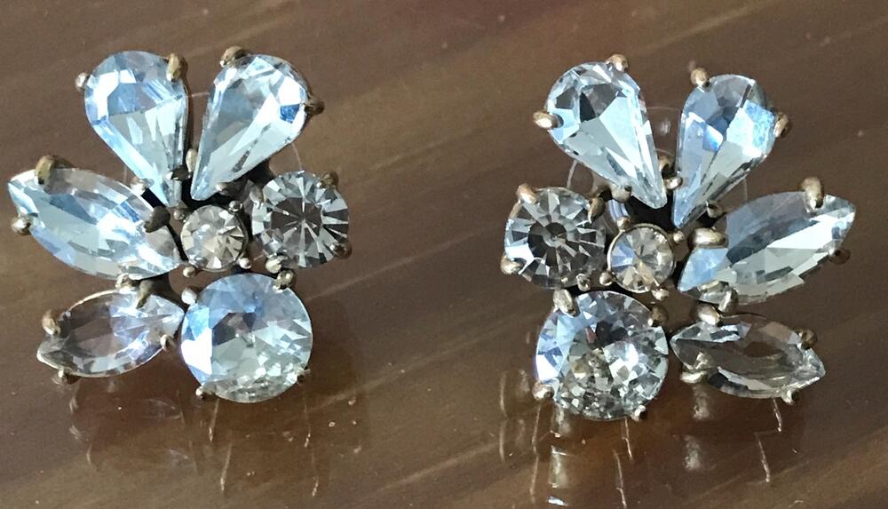 J. Crew Cluster Earrings: Bright Rhinestones set in Gold Tone Metal. Signed